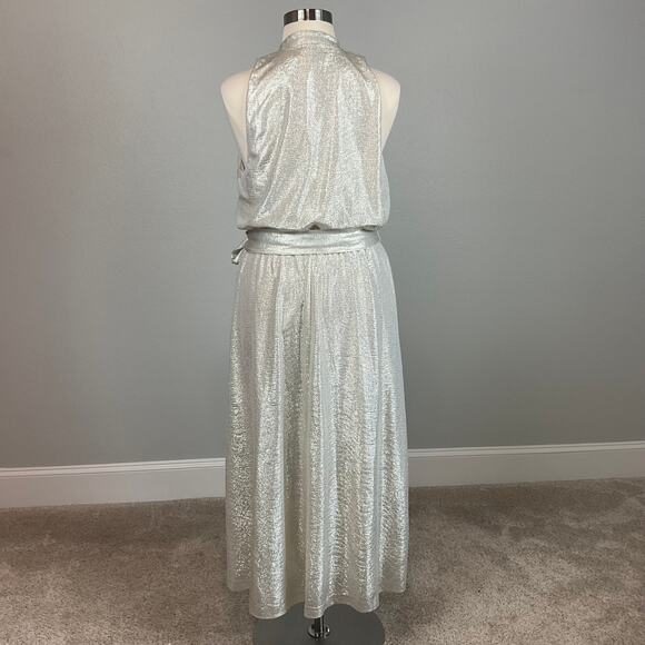 Ralph Lauren Gold Metallic Halter Wrap Cocktail Dress Sleeveless Women’s 16 - Picture 6 of 12